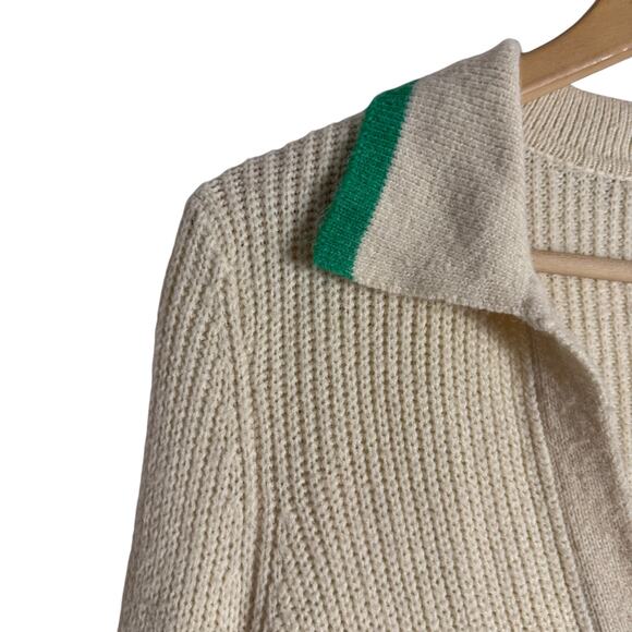 Central Park West Clementine Cream Green Striped Knit Polo Knit Sweater M - Picture 6 of 12